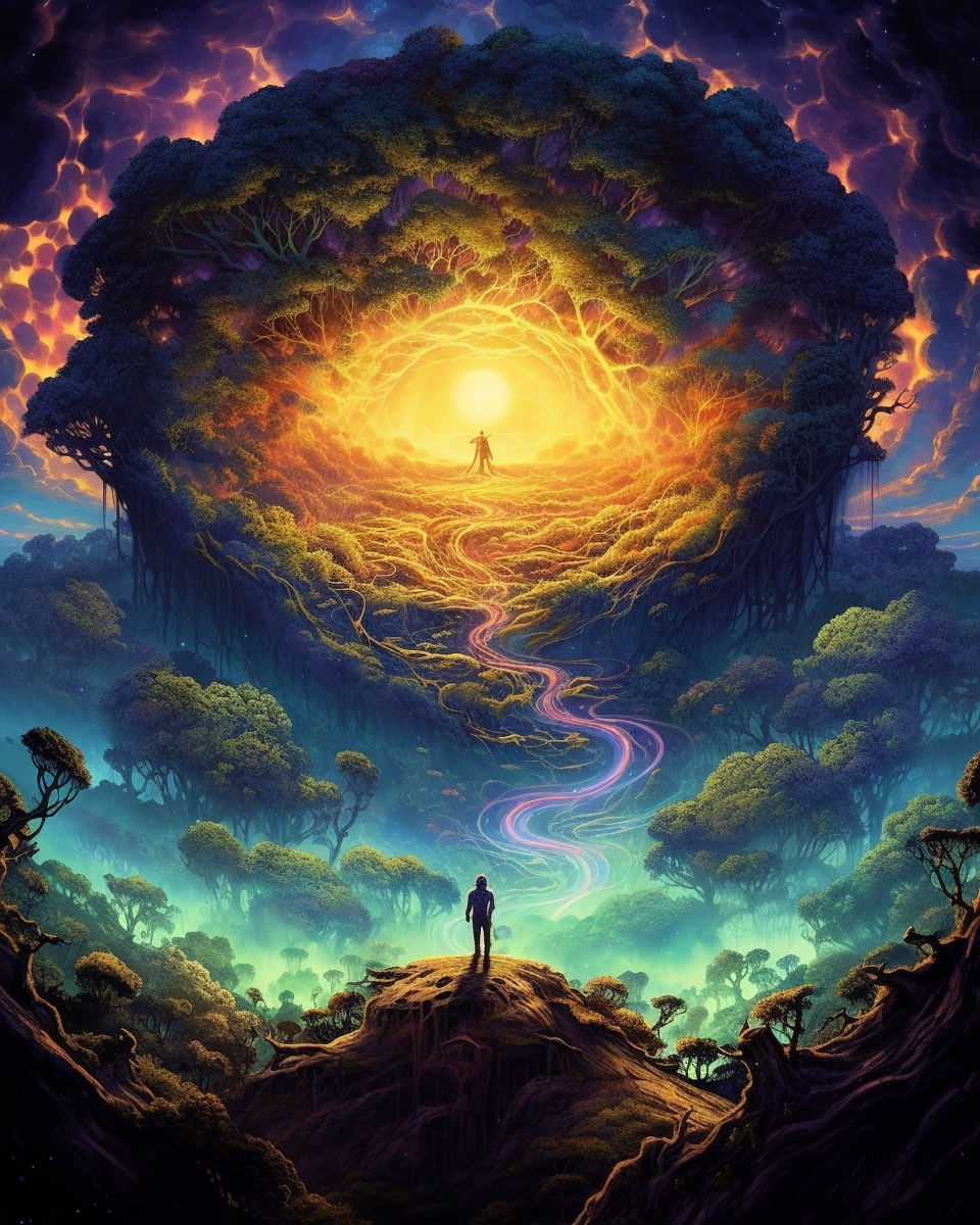 AI generated: Midjourney prompt: surrealist rendering of a large circle of a person... (Midjourney - Concept Art)