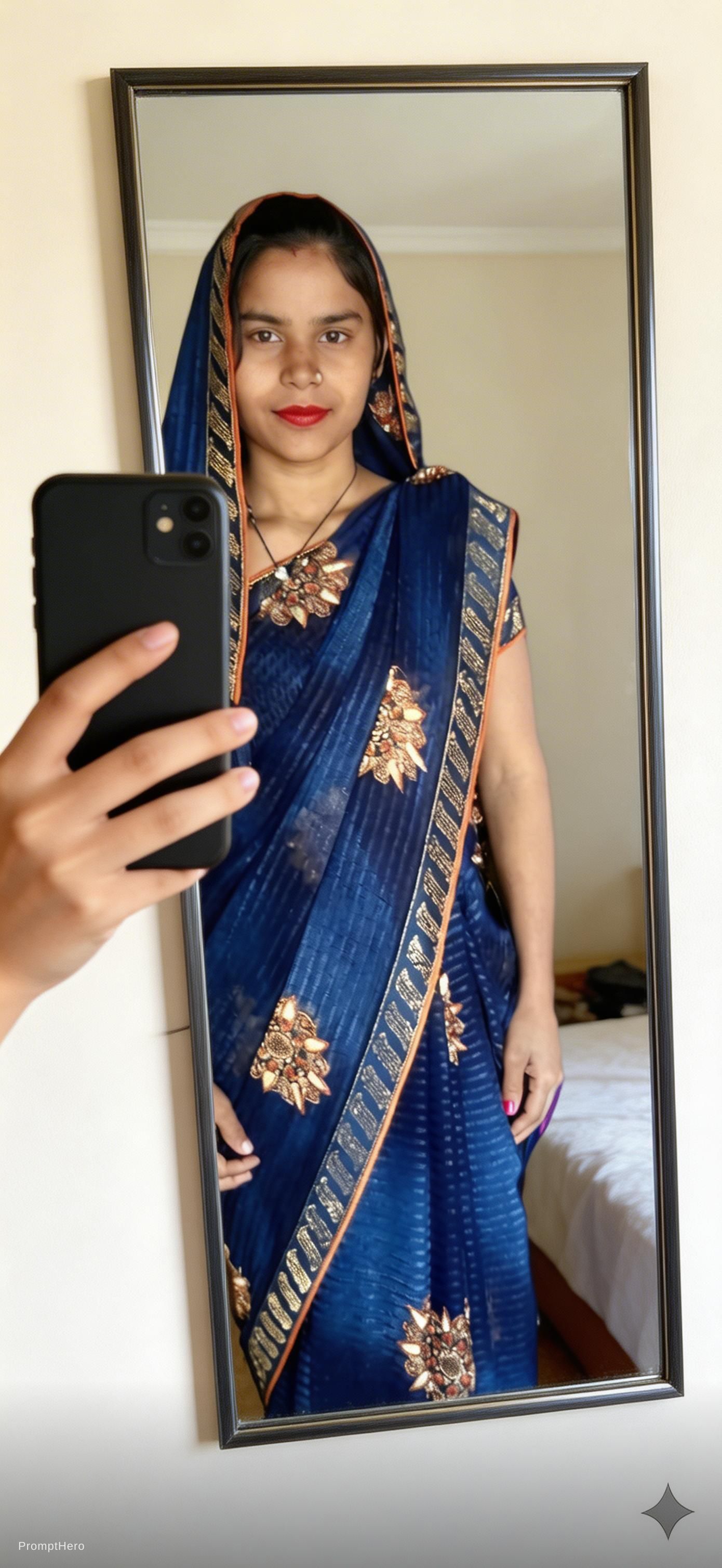 صورة مولدة بالذكاء الاصطناعي: Seedream 5 prompt: taking a mirror selfie in this room (نموذج Seedream 5 - صور شخصية)
