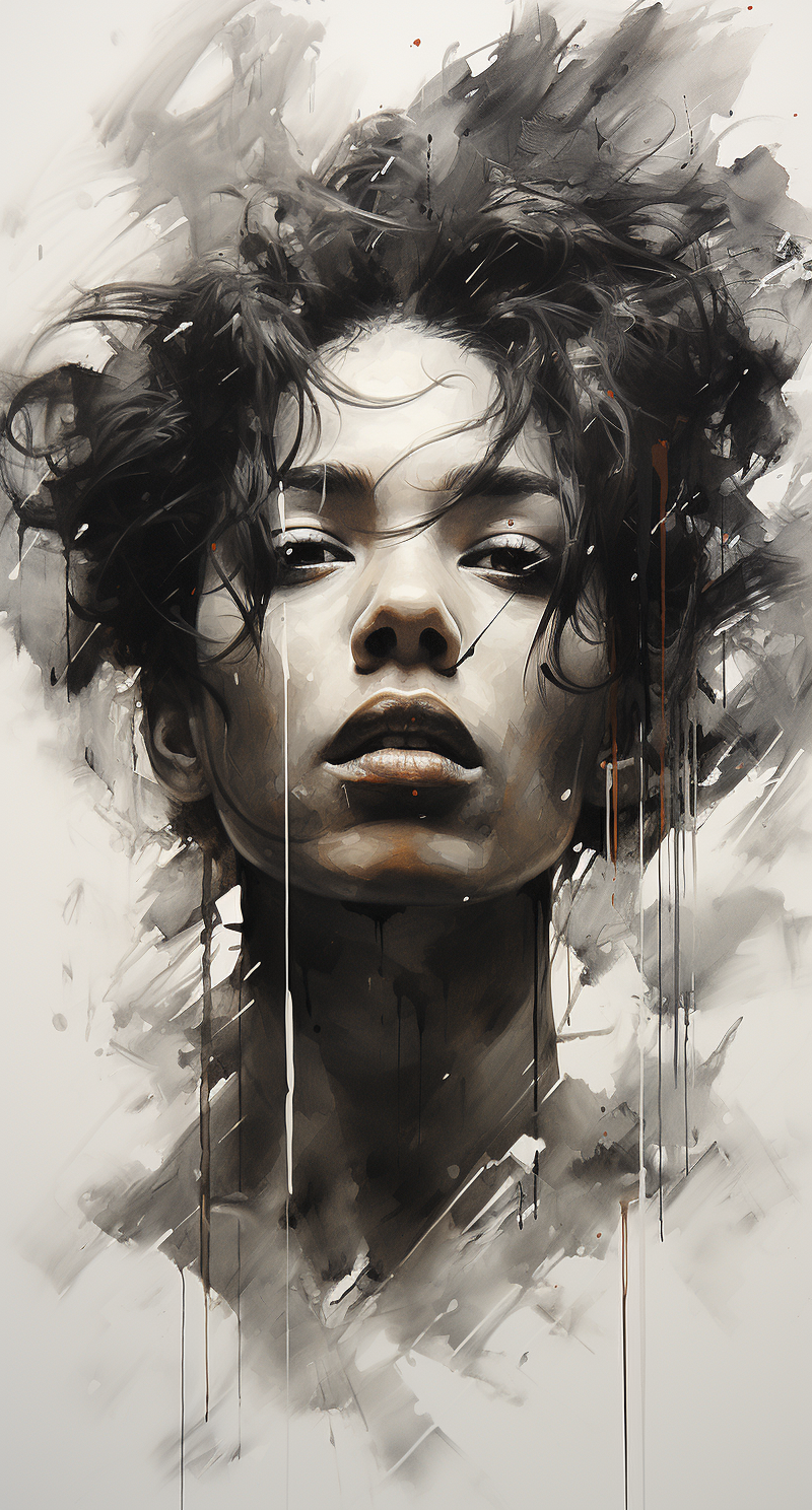Midjourney prompt: a drawing of a woman with her hair in the air it i... - Midjourney