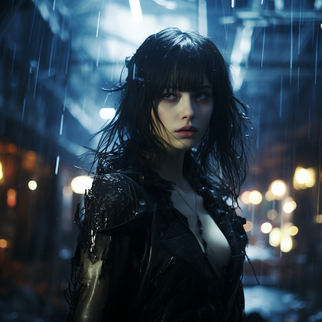 AI generated: Jessica in the rainy night-002 (Midjourney - Character Design)