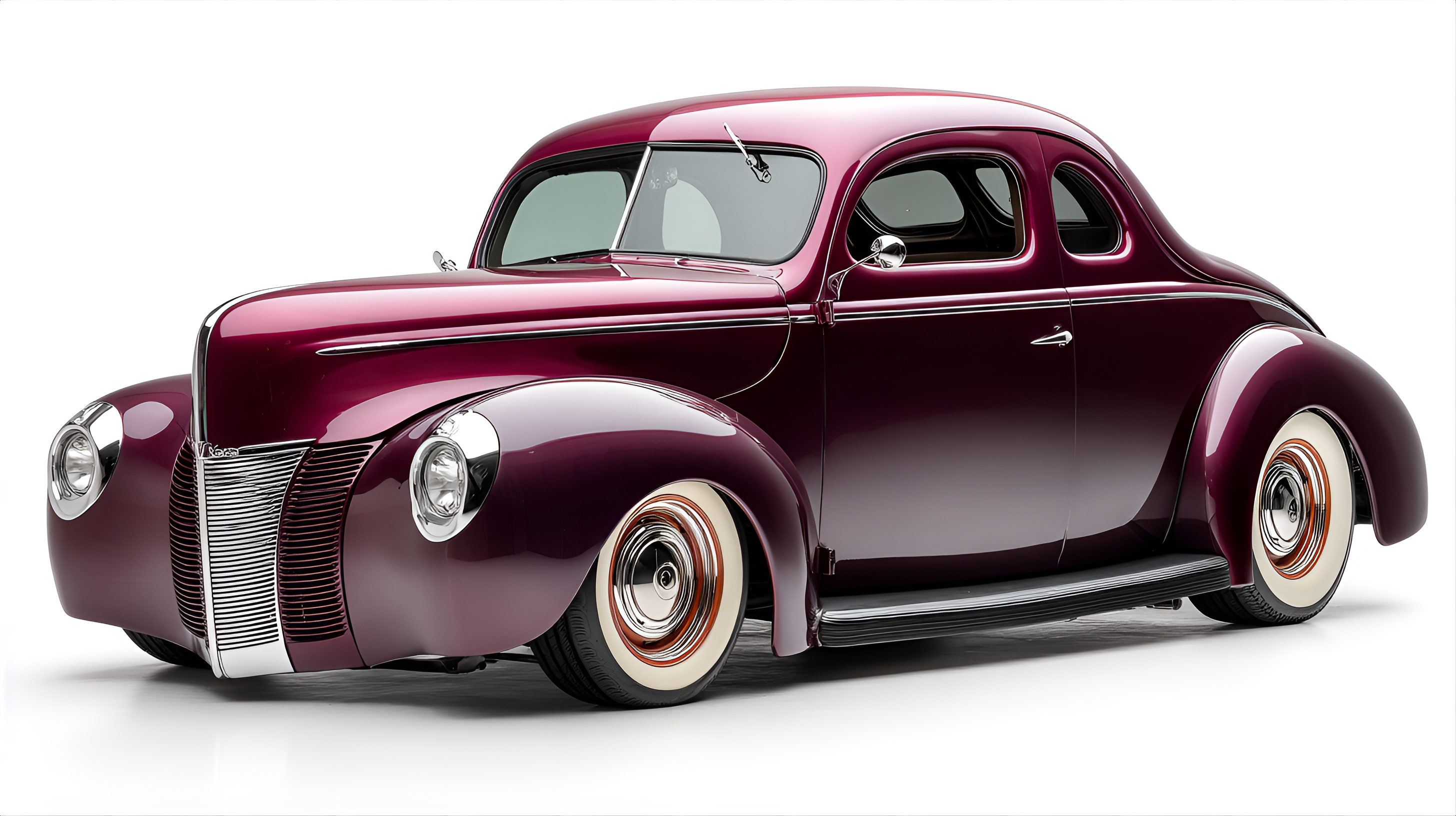 AI generated: Midjourney prompt: 1940 Ford Deluxe coupe, showcasing its curvy front... (Midjourney - Concept Art)