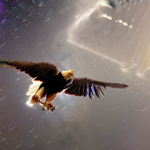 Stable Diffusion prompt: eagle flying in space, wide ang...