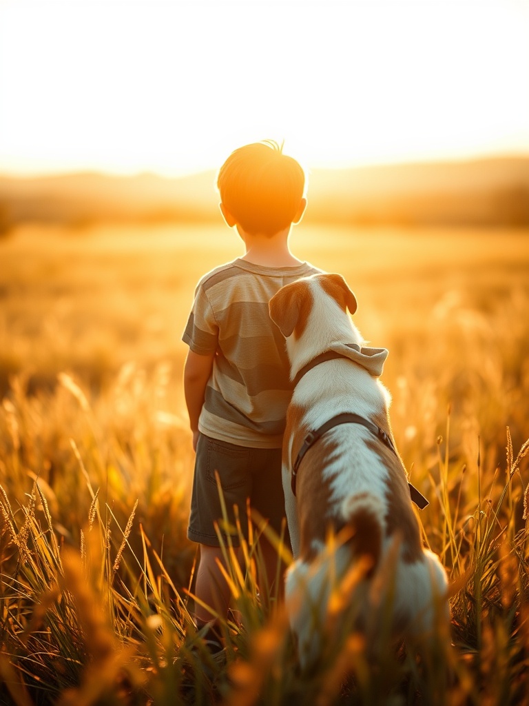 AI generated: FLUX prompt: Photorealistic Image of a Lonely Boy and Dog in Su... (FLUX - Photography)