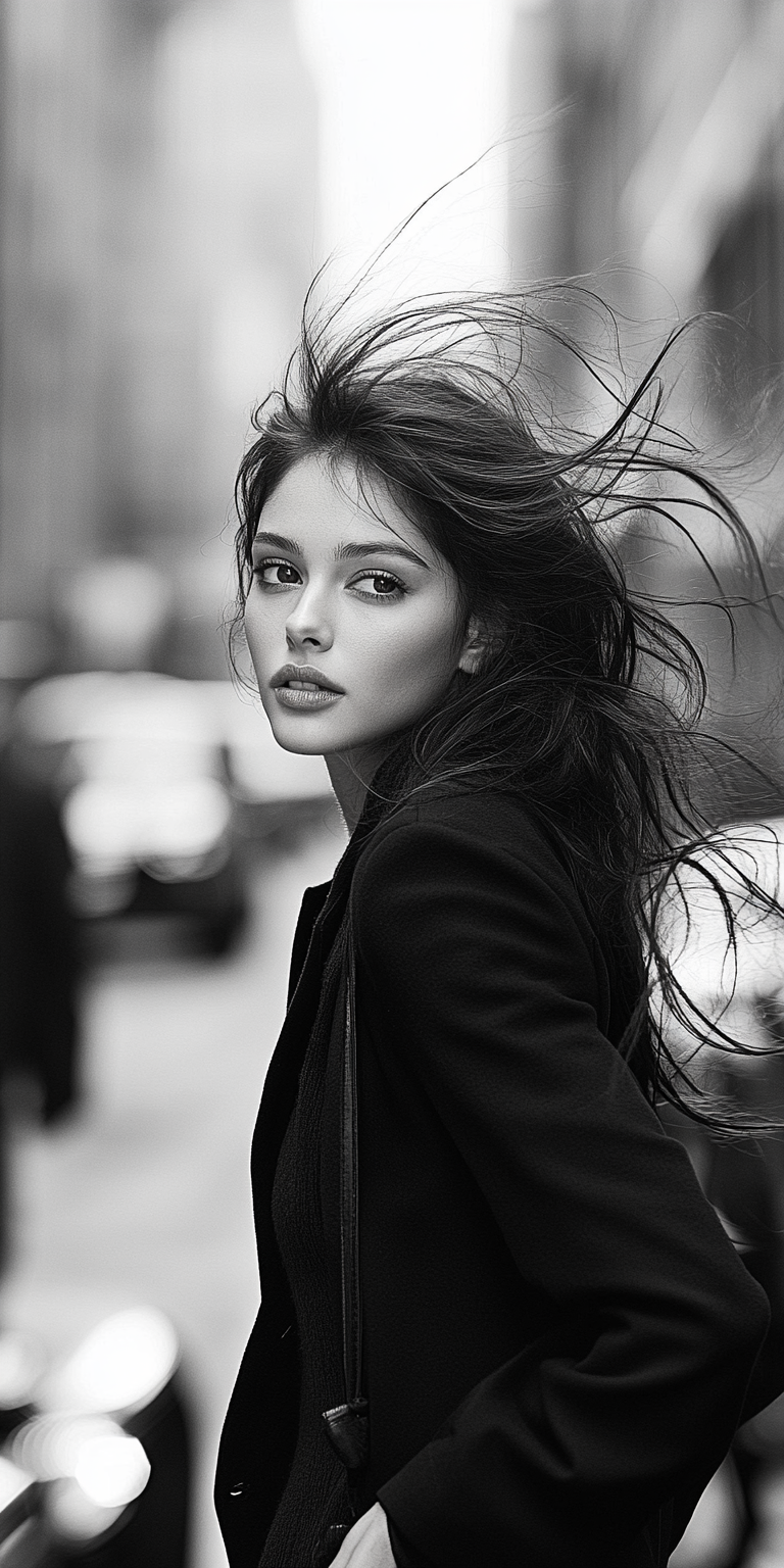 AI generated: Midjourney prompt: Black and white street photography of a beautiful ... (Midjourney - Photography)