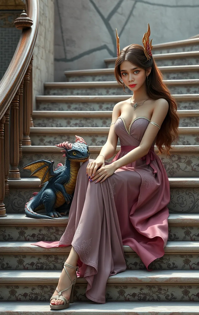 FLUX prompt: A very pretty lady sitting on a set of stairs with... - FLUX