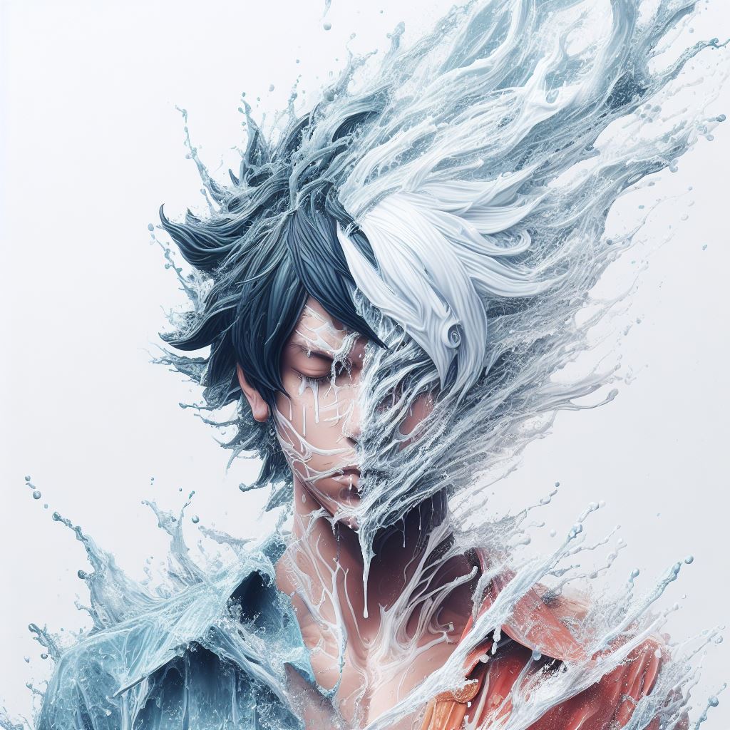صورة مولدة بالذكاء الاصطناعي: DALL·E prompt: A half body portrait of a Luffy made of water and ... (نموذج DALL·E - Character Design)
