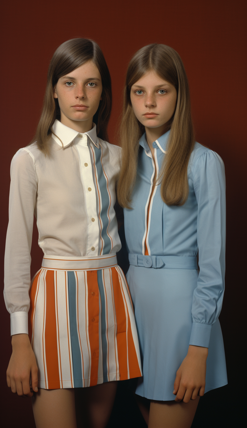 Midjourney prompt: two girls together, one wearing a dress and the ot... - Midjourney
