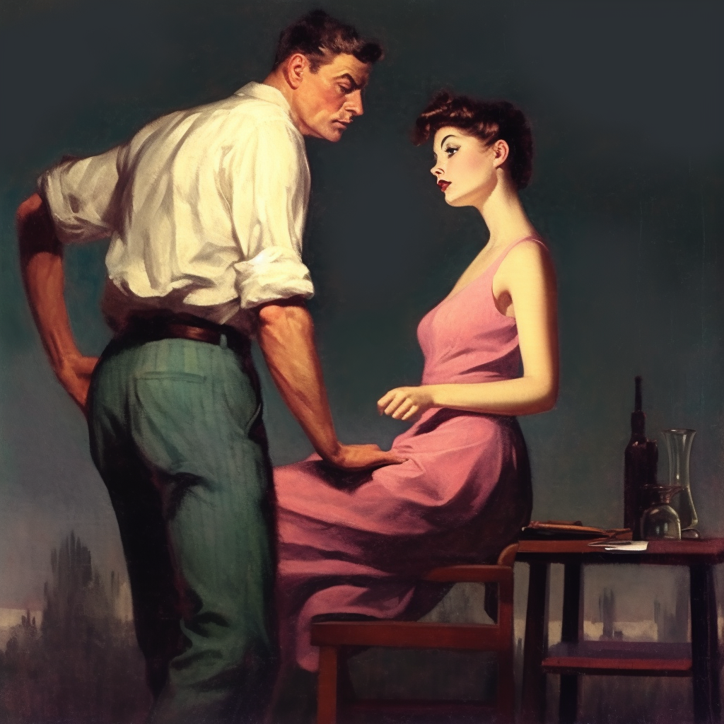 صورة مولدة بالذكاء الاصطناعي: Midjourney prompt: One night stand 1951 (نموذج Midjourney - فن مفاهيمي)