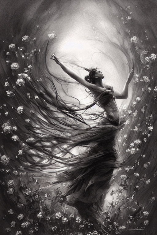 Stable Diffusion prompt: charcoal drawing of a woman danc...
