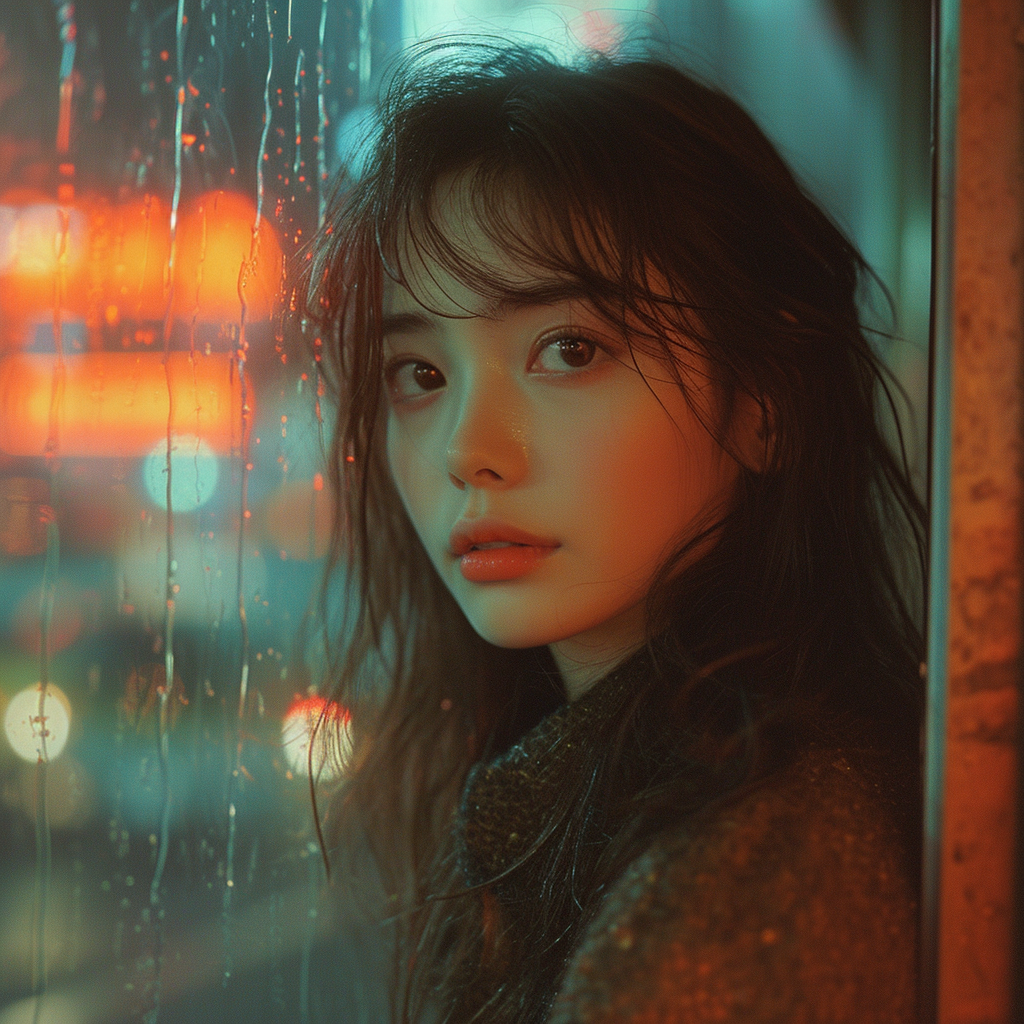 AI generated: Midjourney prompt: a girl is posing while looking out a window, in th... (Midjourney - Photography)