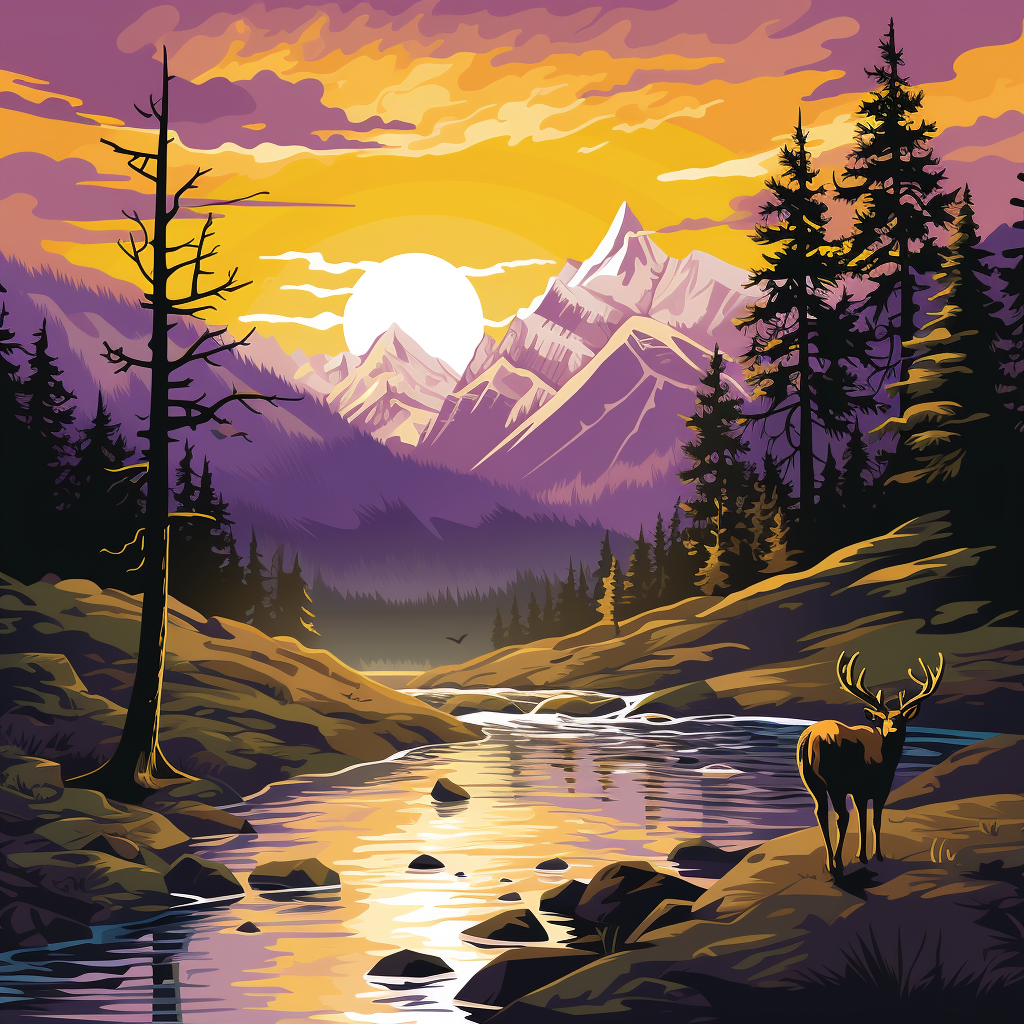 AI generated: Midjourney prompt: A vector, serene mountain landscape, with majestic... (Midjourney - Portraits)