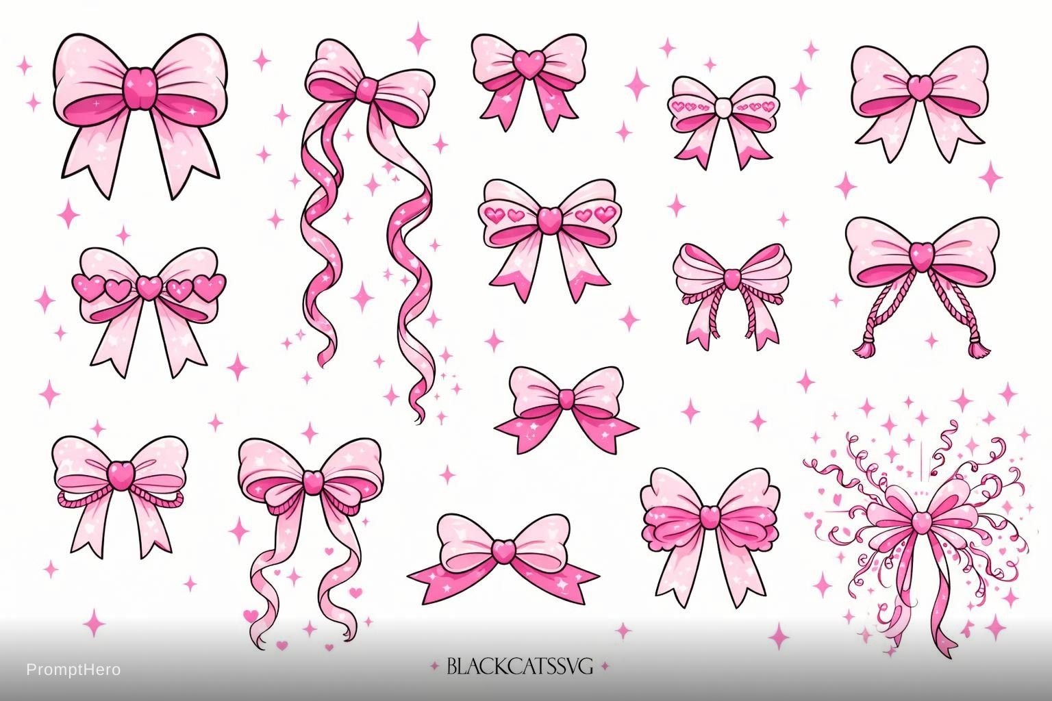 AI generated: ChatGPT Image prompt: Adorable coquette bow pack, 10 distinct bows on pu... (ChatGPT Image - Anime)