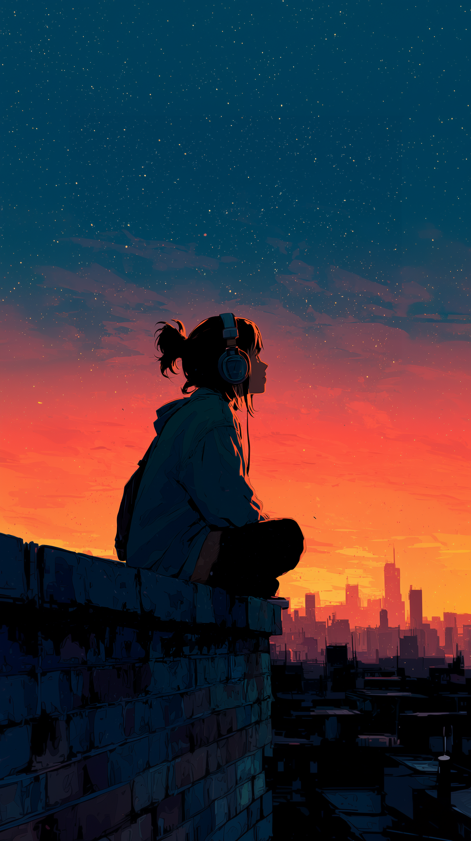 صورة مولدة بالذكاء الاصطناعي: Midjourney prompt: artistic, illustration artwork, quiet rooftop at d... (نموذج Midjourney - أنمي)