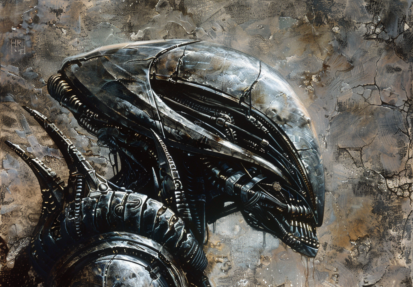AI generated: Midjourney prompt: Hr Giger's painting depicting the alien from "Dune... (Midjourney - Character Design)