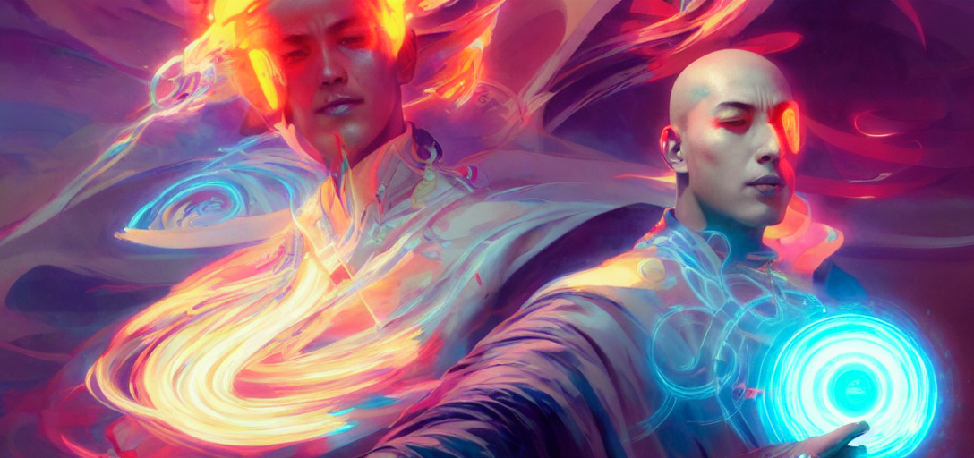 Stable Diffusion prompt: a floating monk, channeling swir...