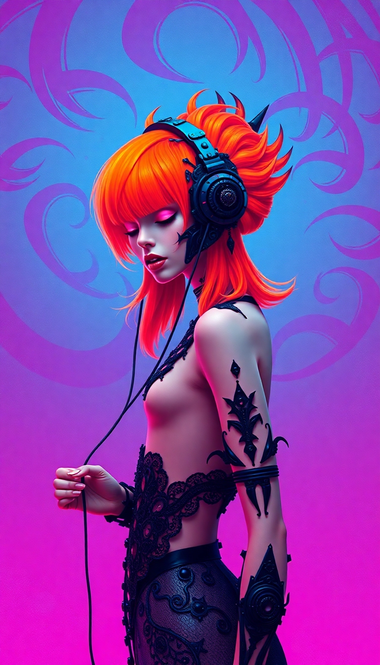FLUX prompt: "Techno-Shamaness in Electric Bloom": A figure wit... - FLUX