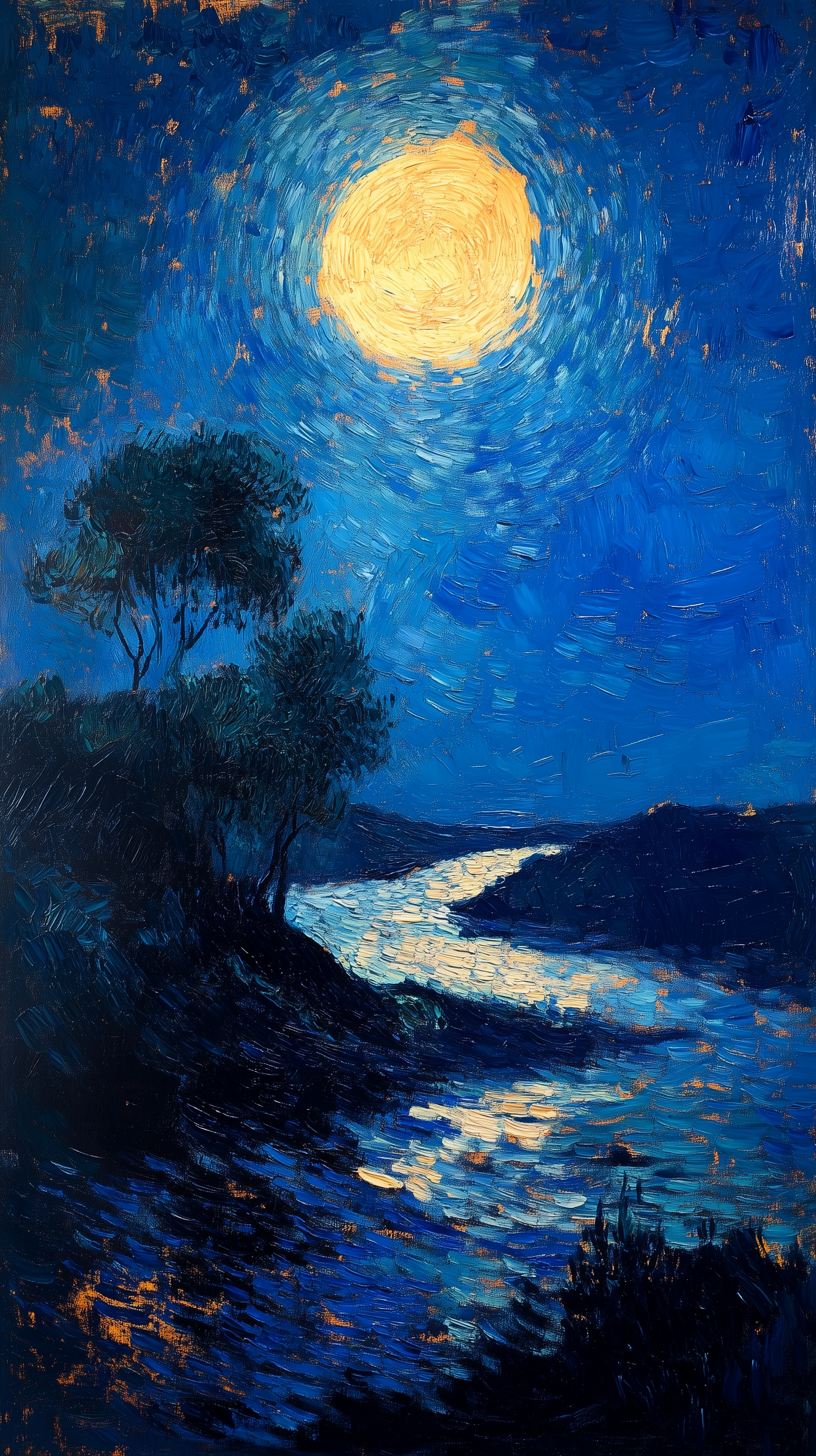 AI generated: Midjourney prompt: sadness painitng, Van Gogh Starry Night sky, swirl... (Midjourney - Landscapes)