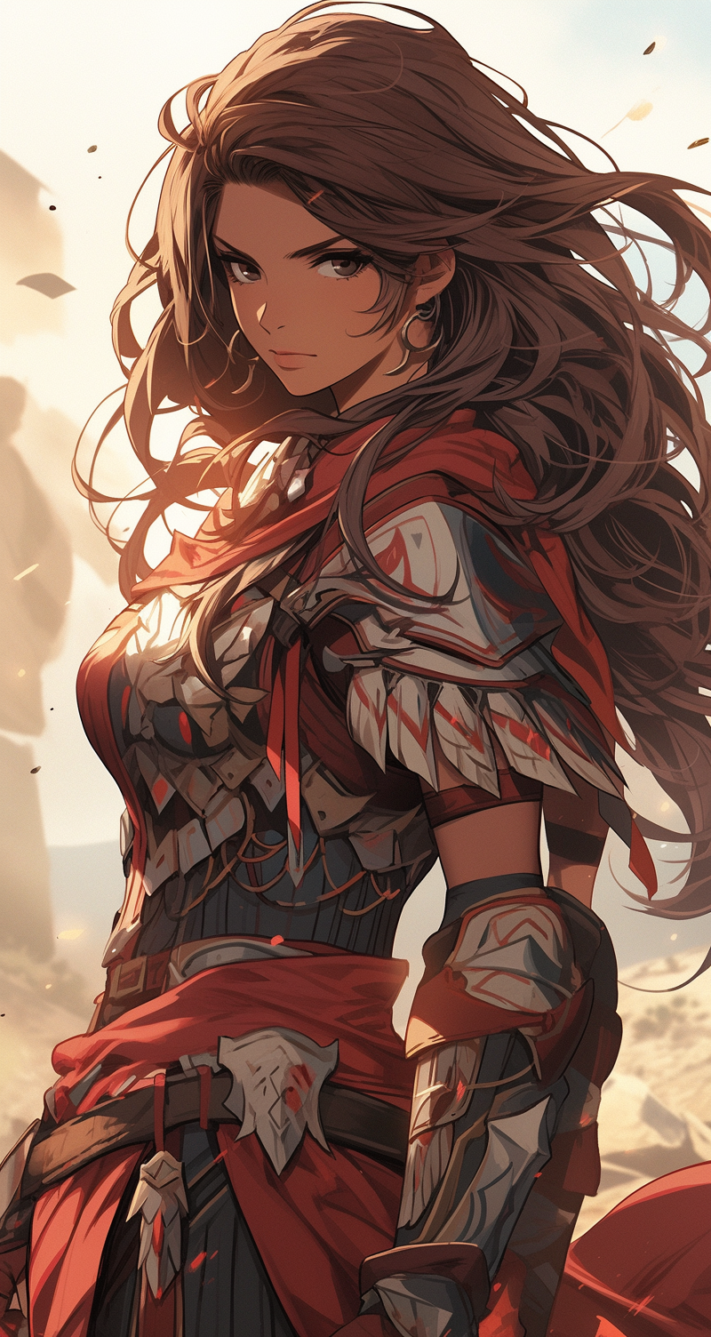 AI generated: Midjourney prompt: female warrior, exaggerated facial expression --ar... (Midjourney - Portraits)