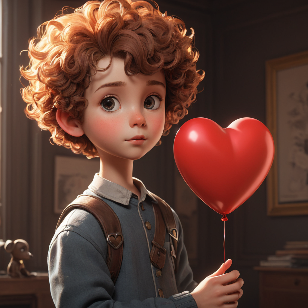AI generated: Midjourney prompt: a poster depicts a boy holding a heart shaped ball... (Midjourney - Photography)