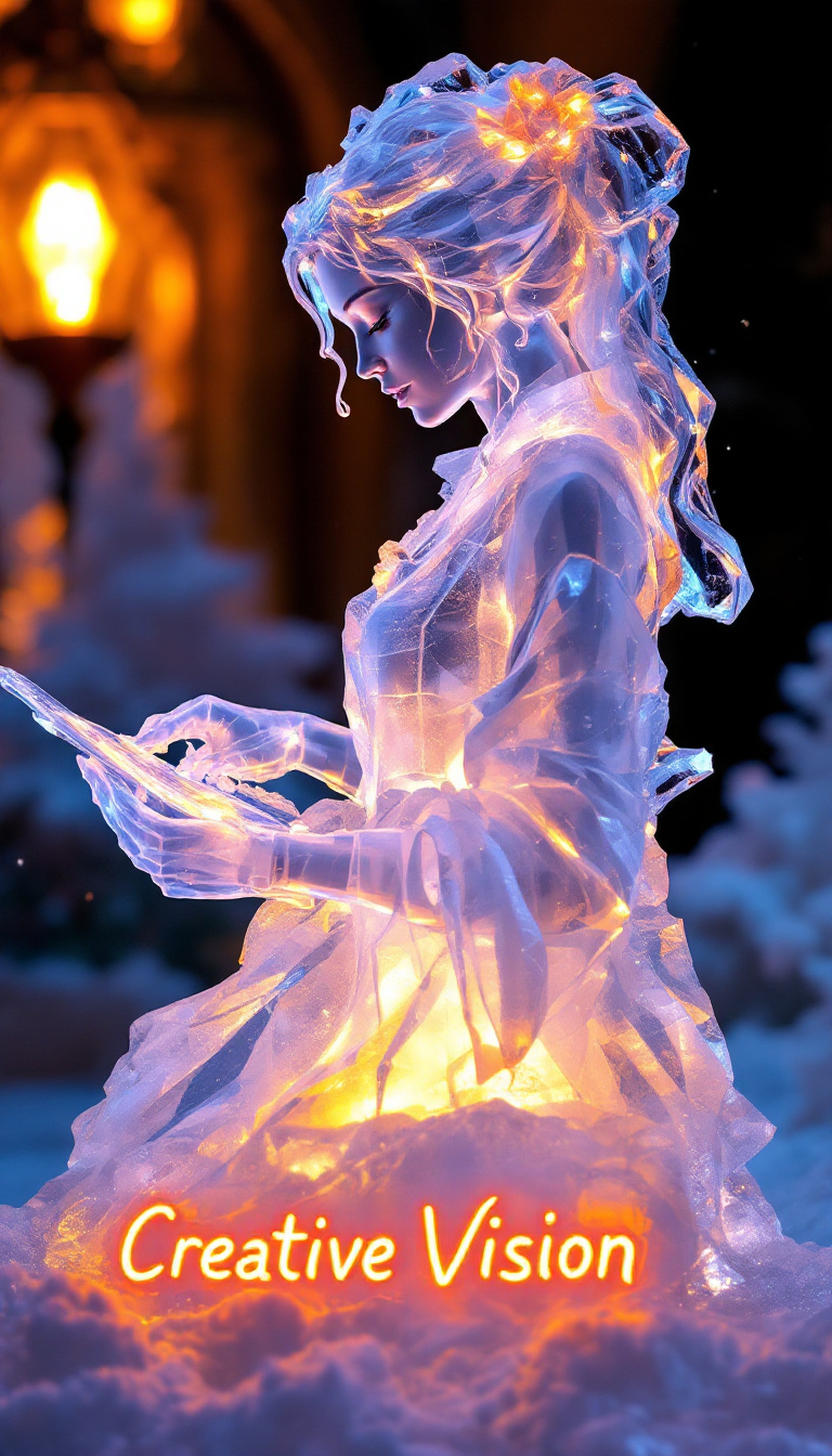 FLUX prompt: Design a card featuring an ice sculpture of a Rena... - FLUX