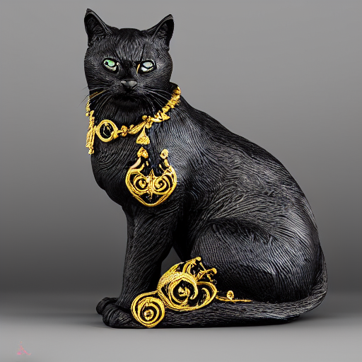Stable Diffusion prompt: gorgeous black cat statue with g...