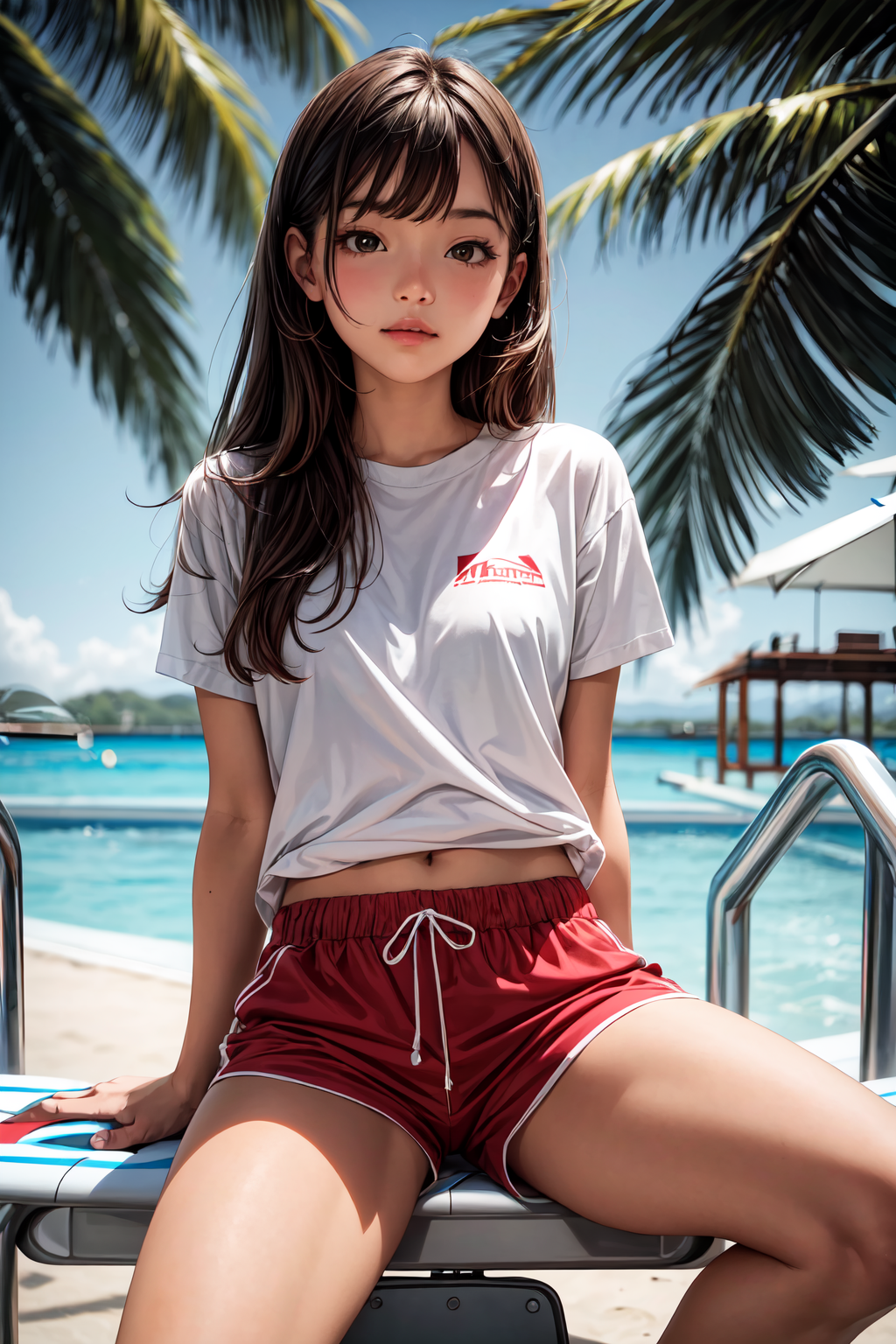 صورة مولدة بالذكاء الاصطناعي: Stable Diffusion prompt: 1girl, a girl as a lifeguard, sitting in the sun o... (نموذج Stable Diffusion - تصوير فوتوغرافي)