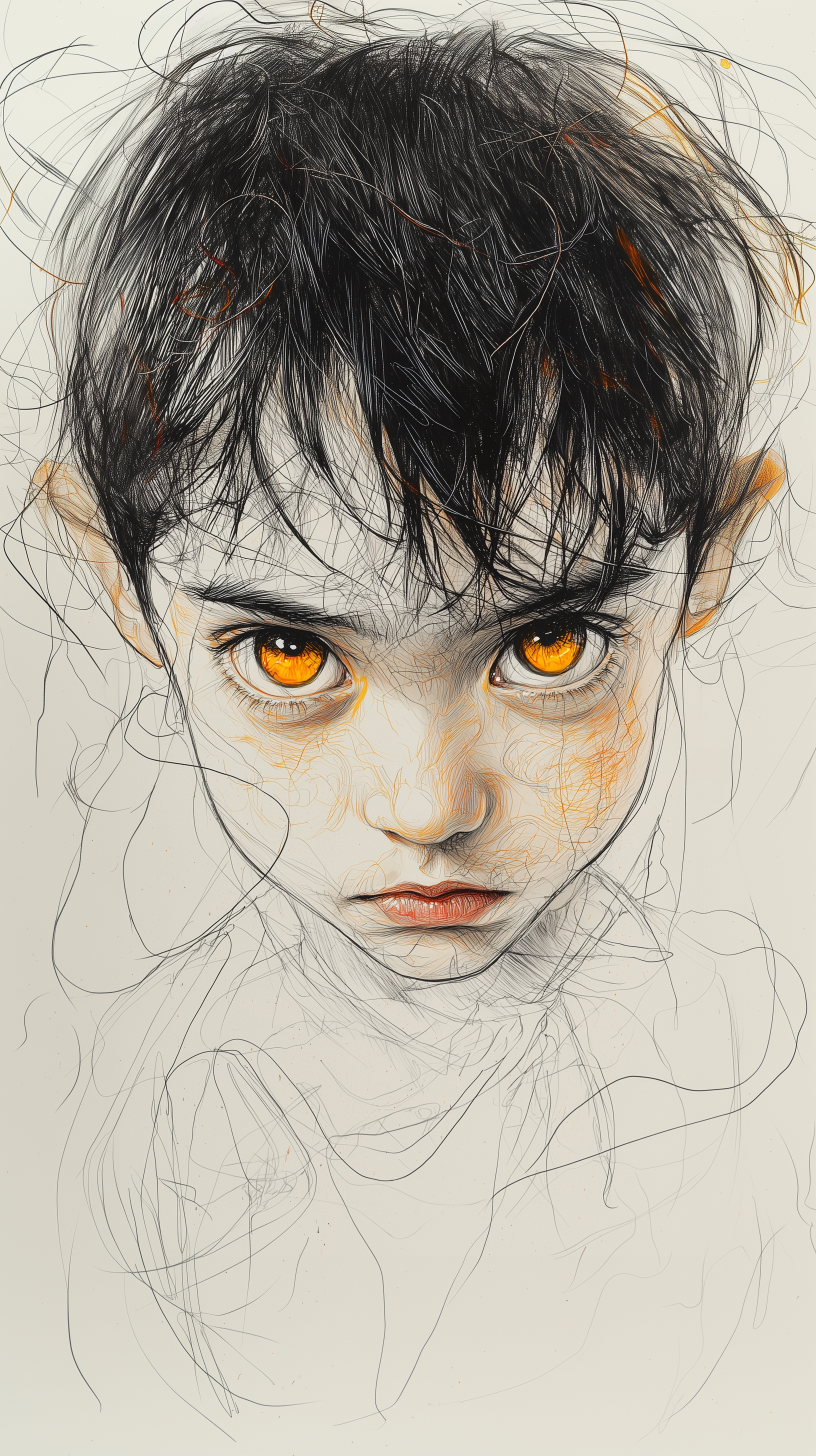 AI generated: Midjourney prompt: pen art, little boy face, melancholic expression, ... (Midjourney - Portraits)