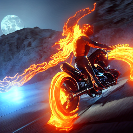 Stable Diffusion prompt: Racing Ghost rider in future, fi...