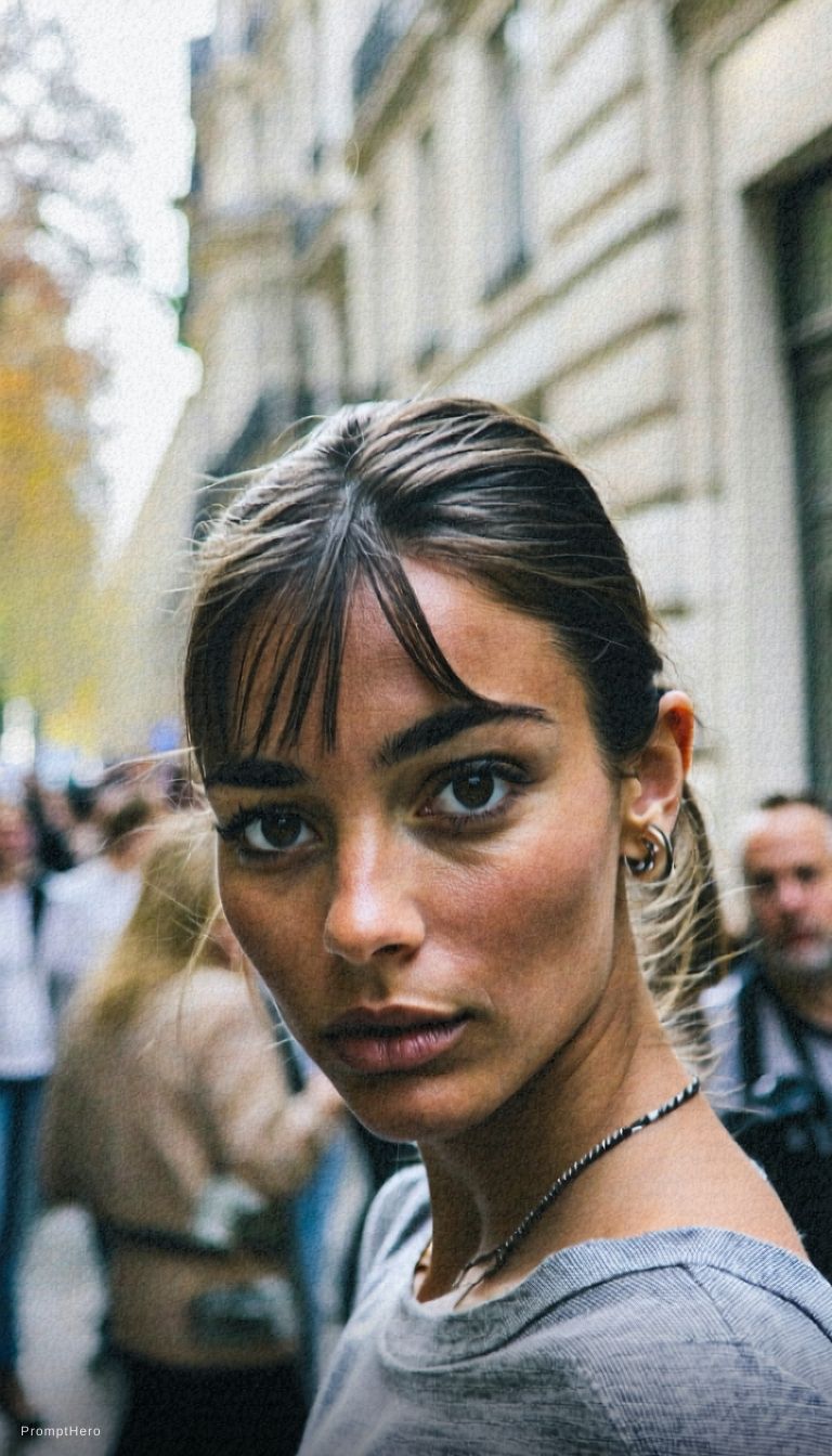 AI generated: Stable Diffusion prompt: Paparazzi-style extreme close-up photo of a woman ... (Stable Diffusion - Fashion)