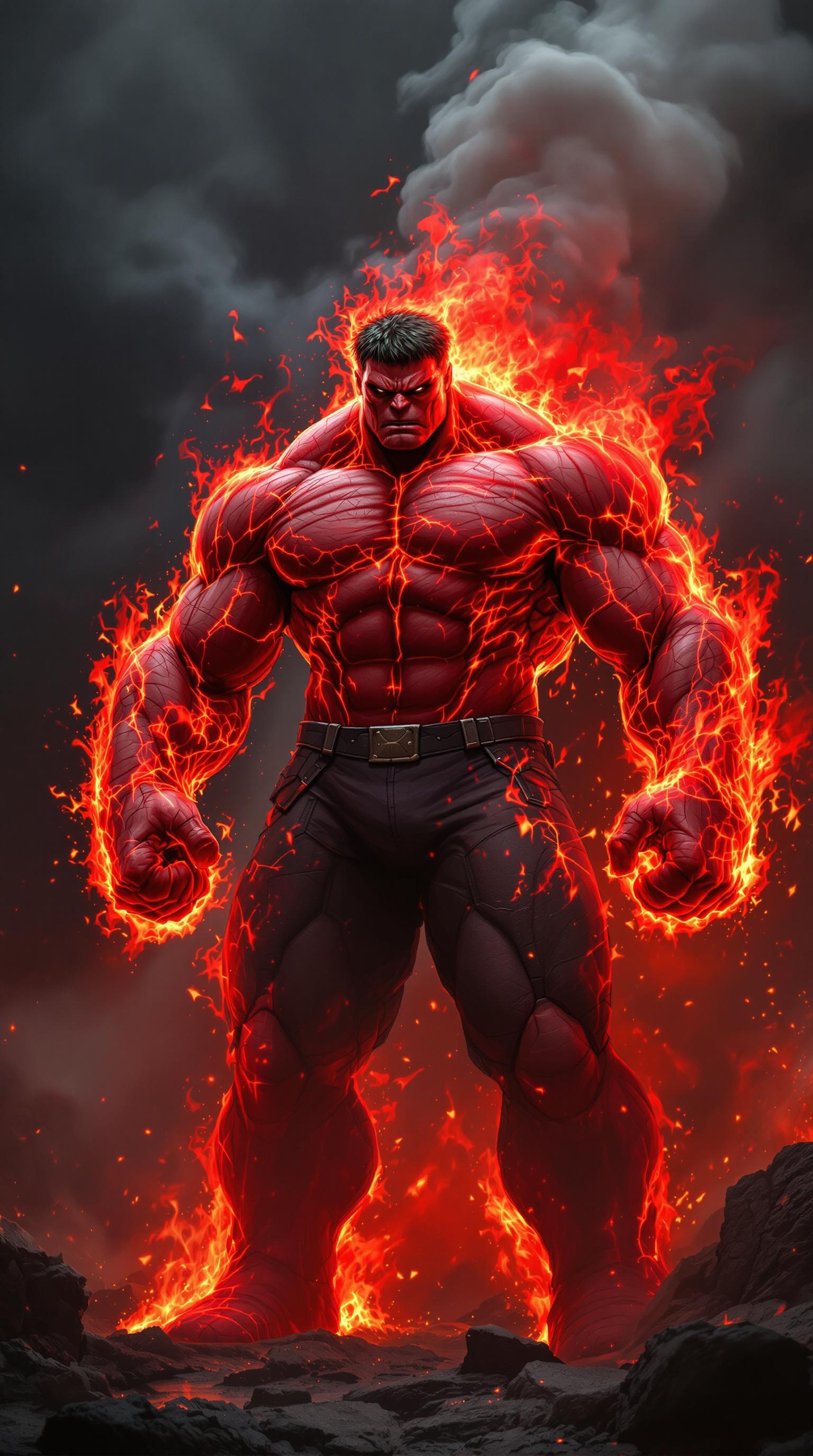 AI generated: FLUX prompt: Red Fire smoke, Red hulk, muscular body, giant siz (FLUX - Concept Art)