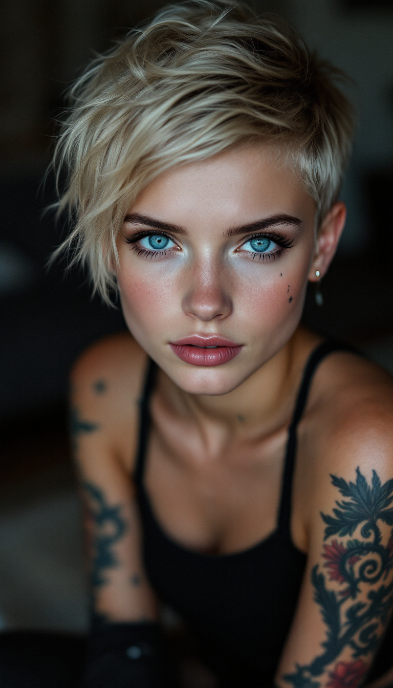 FLUX prompt: girl, 22 years old, blonde hair, short pixie style... - FLUX