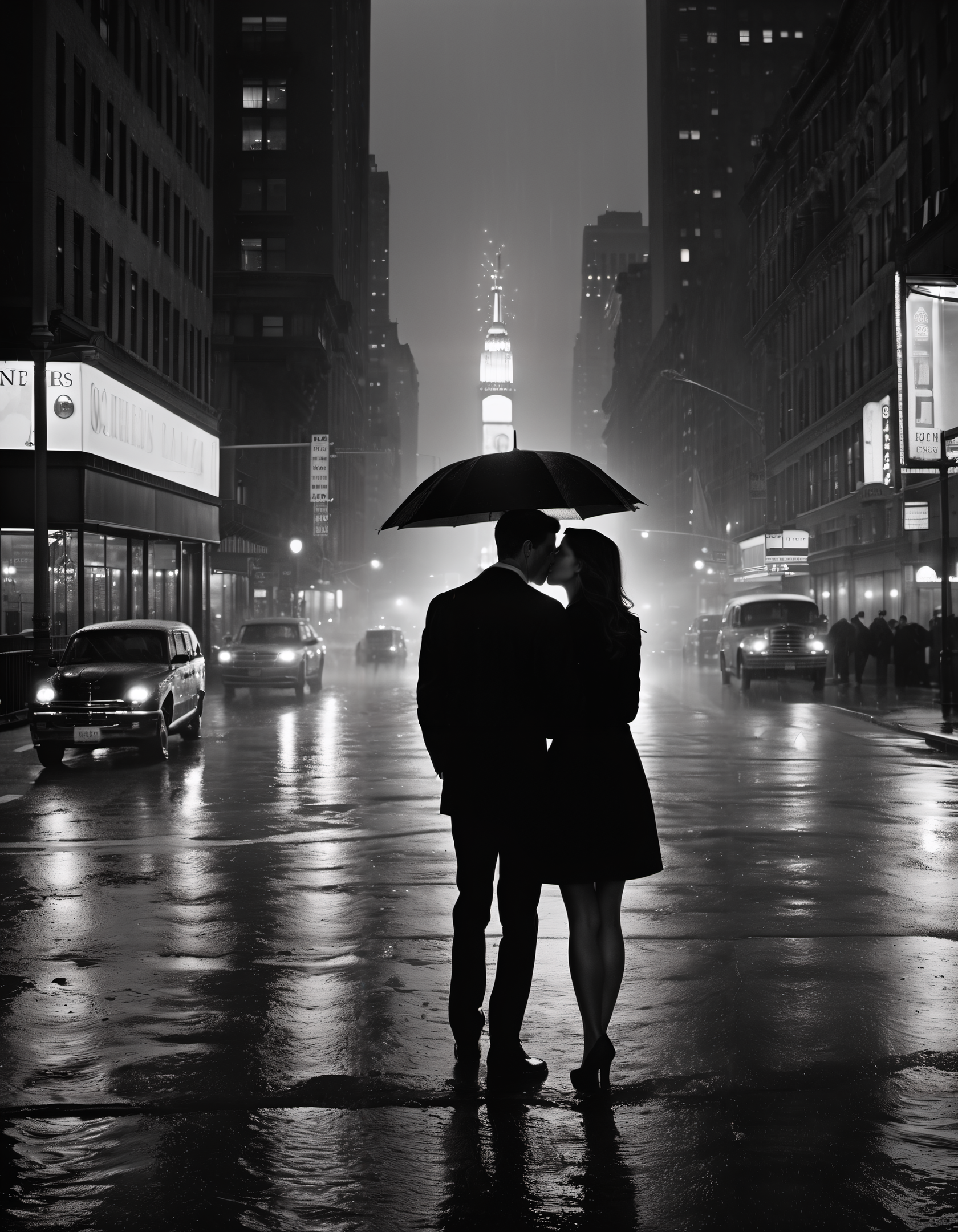 AI generated: A Kiss in the Rain (Stable Diffusion - Photography)