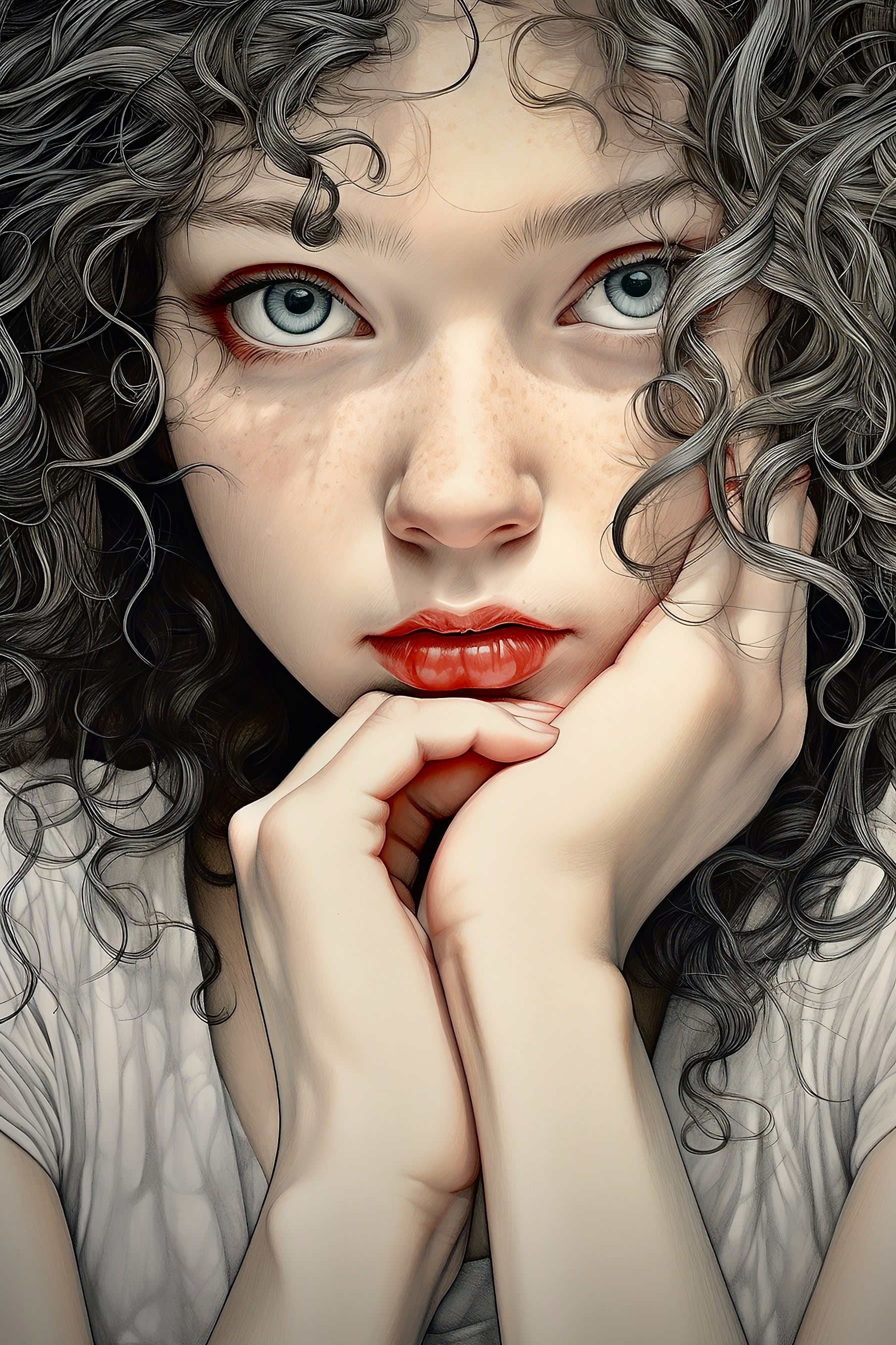 صورة مولدة بالذكاء الاصطناعي: Young curly haired girl (نموذج Midjourney - صور شخصية)