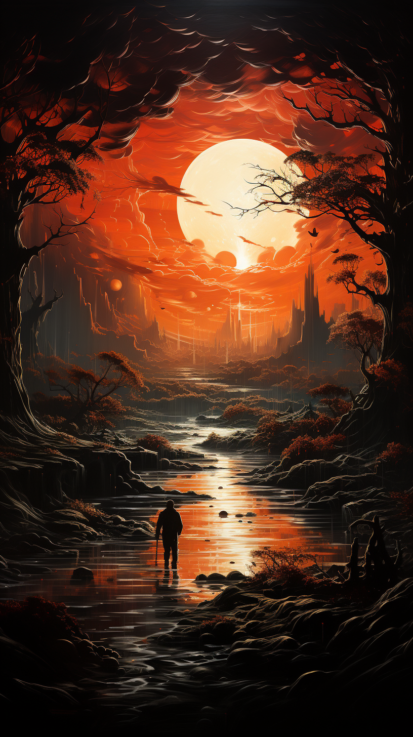 AI generated: Midjourney prompt: a man in a pond, looking through the hole, in the ... (Midjourney - Concept Art)