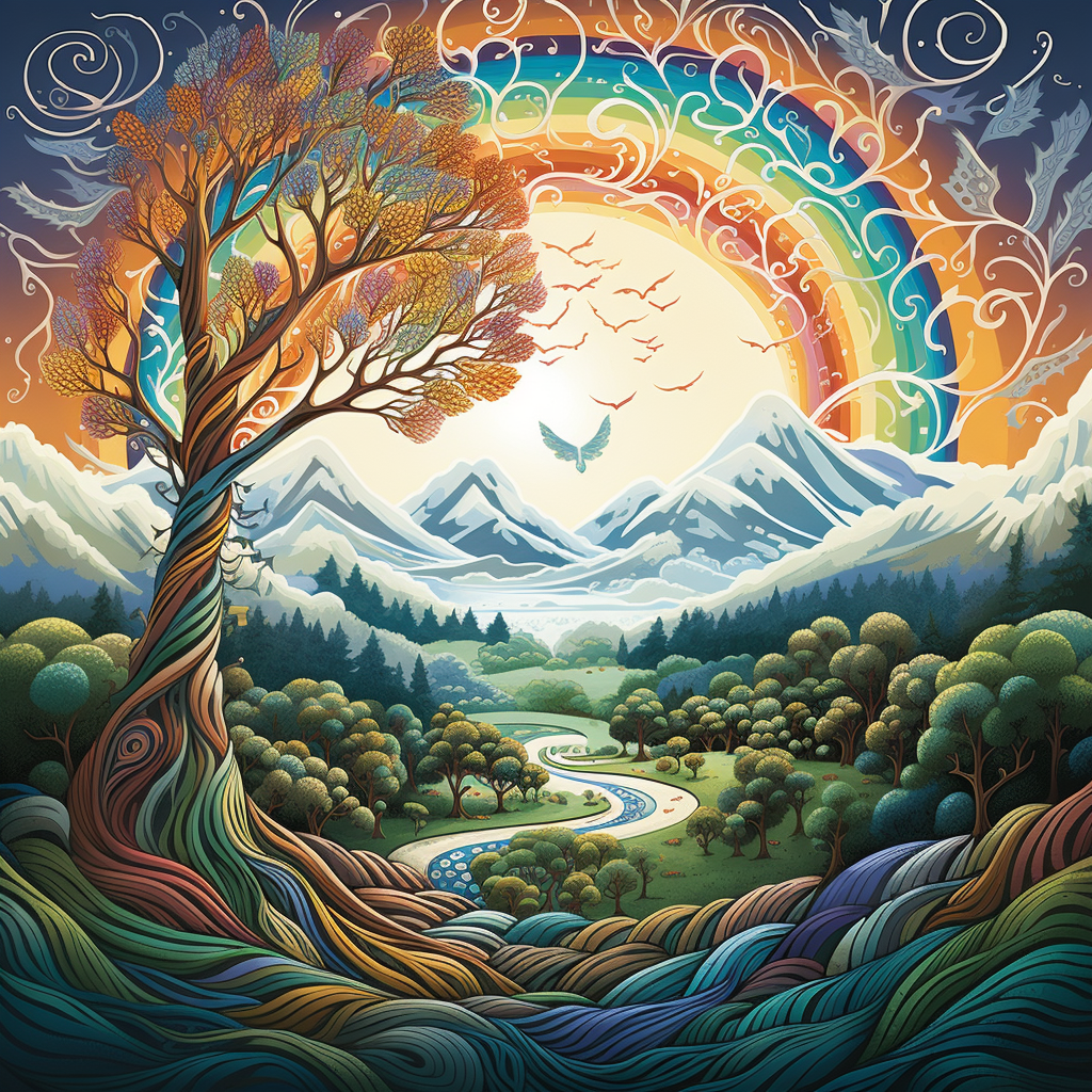 AI generated: Midjourney prompt: "Spirits of the Land": Envision a sweeping landsca... (Midjourney - Landscapes)