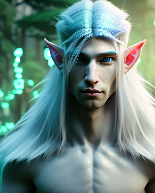 Openjourney prompt: male elf, long blue hair with white r...