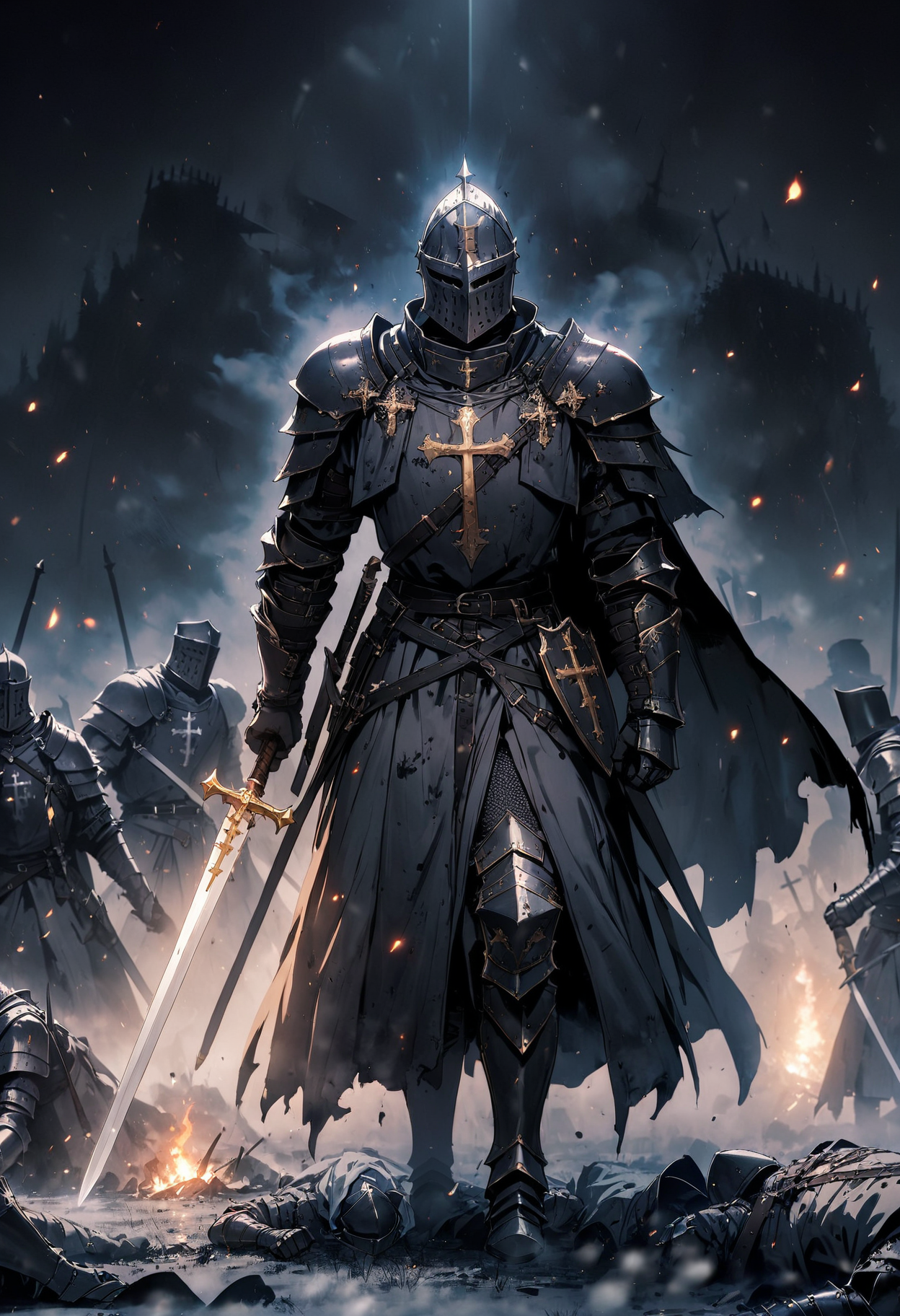صورة مولدة بالذكاء الاصطناعي: Animagine XL V3.1 prompt: KNIGHT CRUSADER, HELMET, POINTY CRUSADER HELMET, G... (نموذج Animagine XL V3.1 - أنمي)