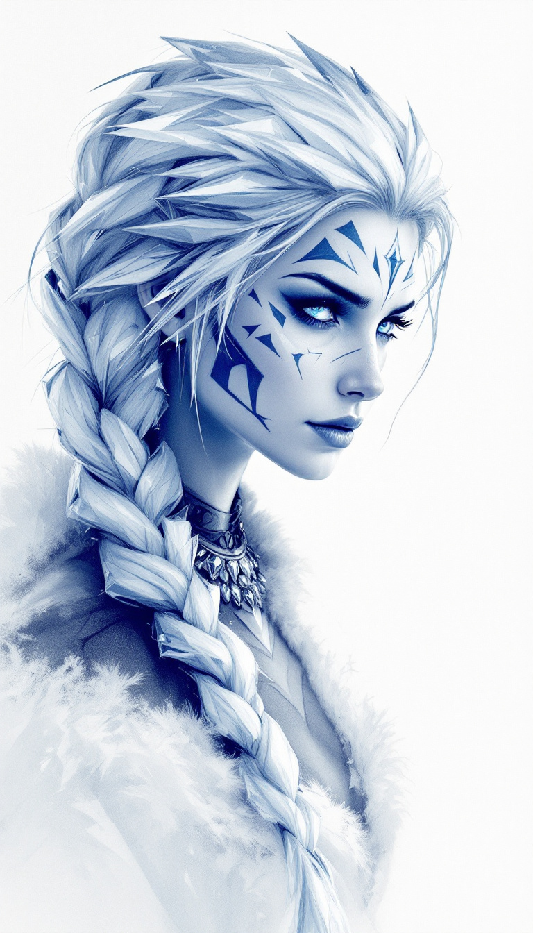 AI generated: FLUX prompt: A highly detailed drawing of a tribal ice warrior ... (FLUX - Portraits)
