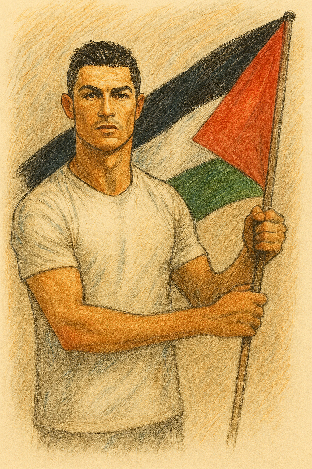 AI generated: ChatGPT Image prompt: make cristiano ronaldo with palestine flag with co (ChatGPT Image - Concept Art)