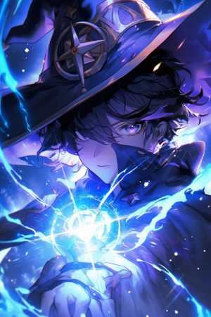 AI generated: Midjourney prompt: A mischievous sorcerer in a mystical purple robe, ... (Midjourney - Anime)