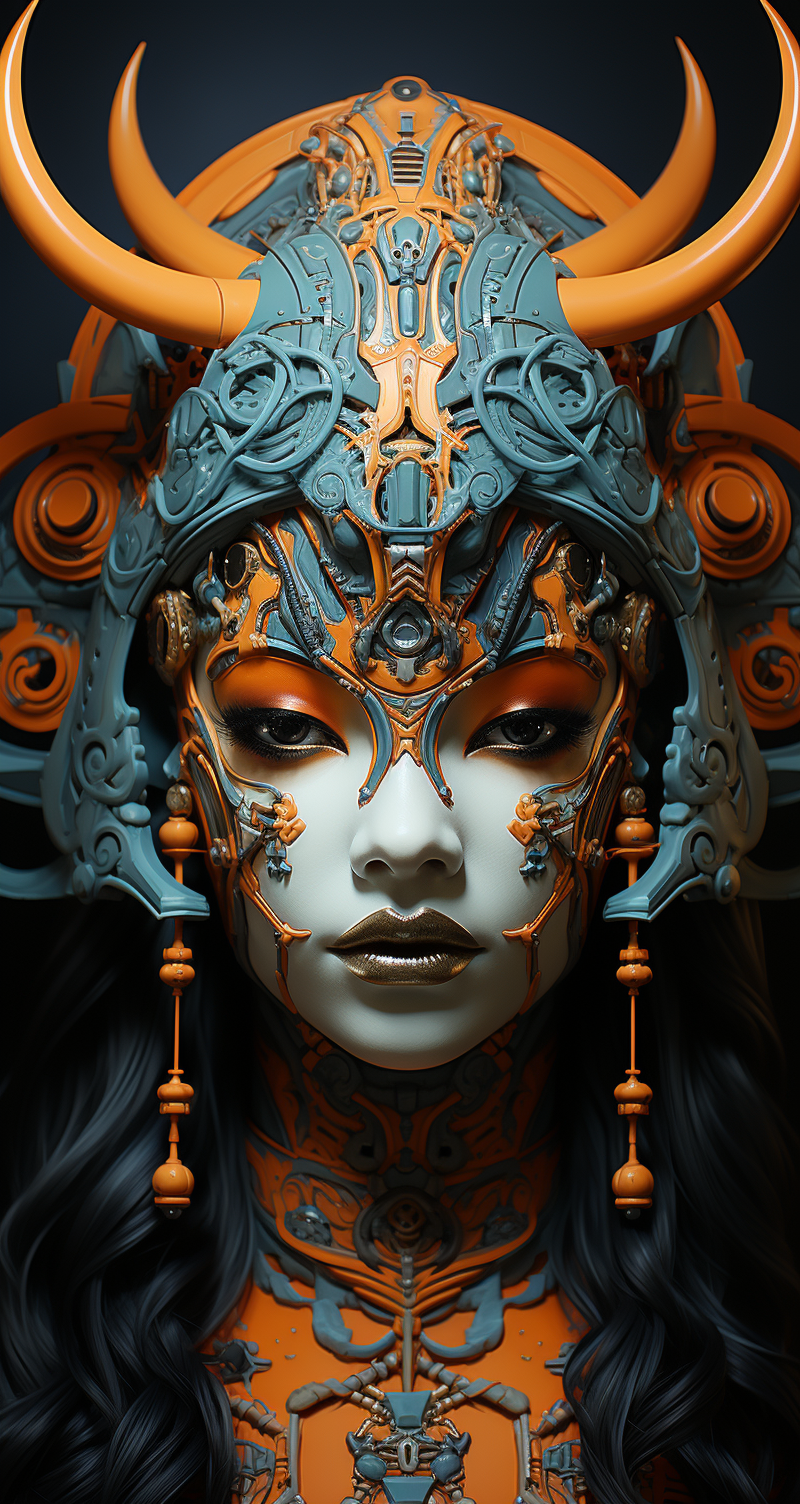 AI generated: Midjourney prompt: an illustration of a girl wearing horns and an arm... (Midjourney - Portraits)