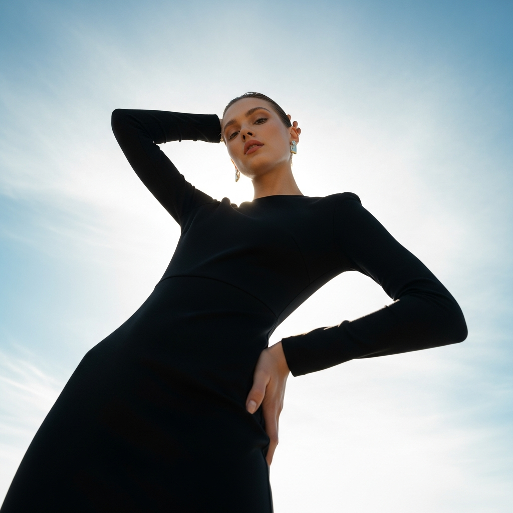 Google Imagen prompt: Striking fashion portrait taken from a very low an... - Google Imagen