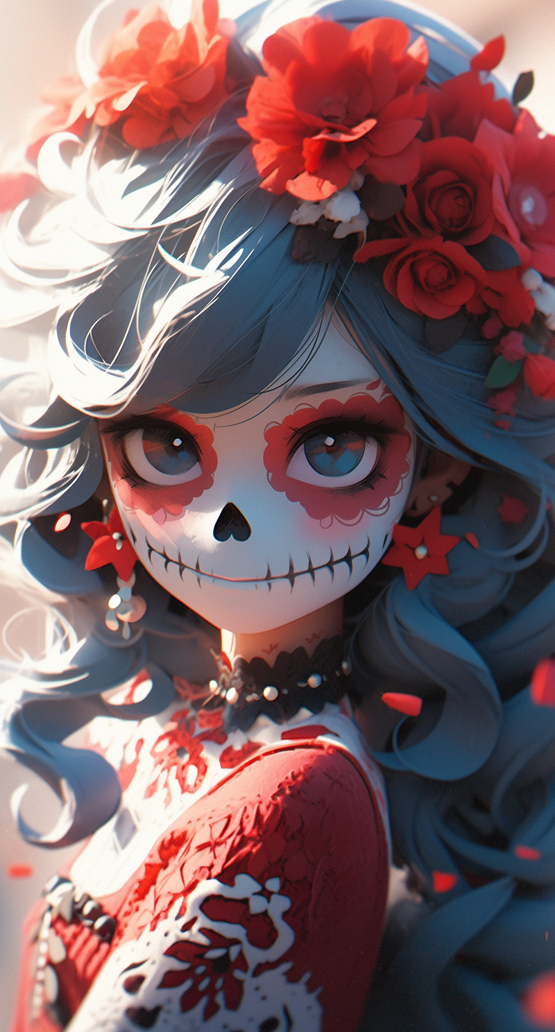 AI generated: Midjourney prompt: a day of the dead female with sugar skeleton and f... (Midjourney - Concept Art)