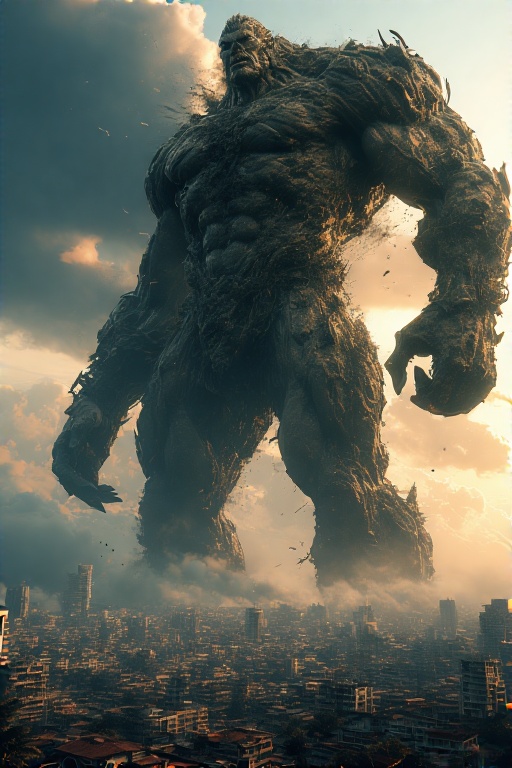 صورة مولدة بالذكاء الاصطناعي: ChatGPT Image prompt: A huge giant destroyed a city (نموذج ChatGPT Image - فن مفاهيمي)