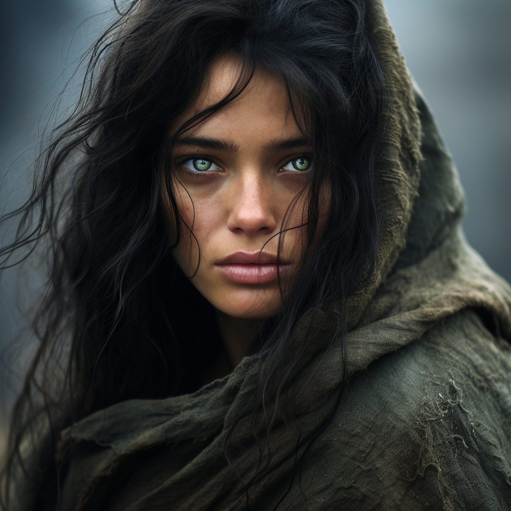 AI generated: Midjourney prompt: A woman with raven black hair, green eyes and cove... (Midjourney - Portraits)