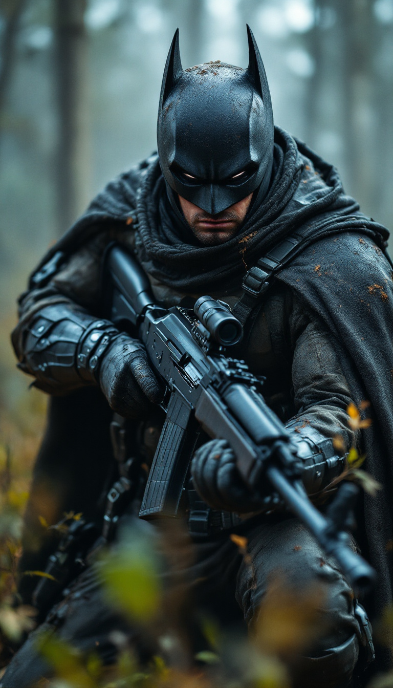 FLUX prompt: Batman as a swedish soldier with a Ak5 rifle i... - FLUX