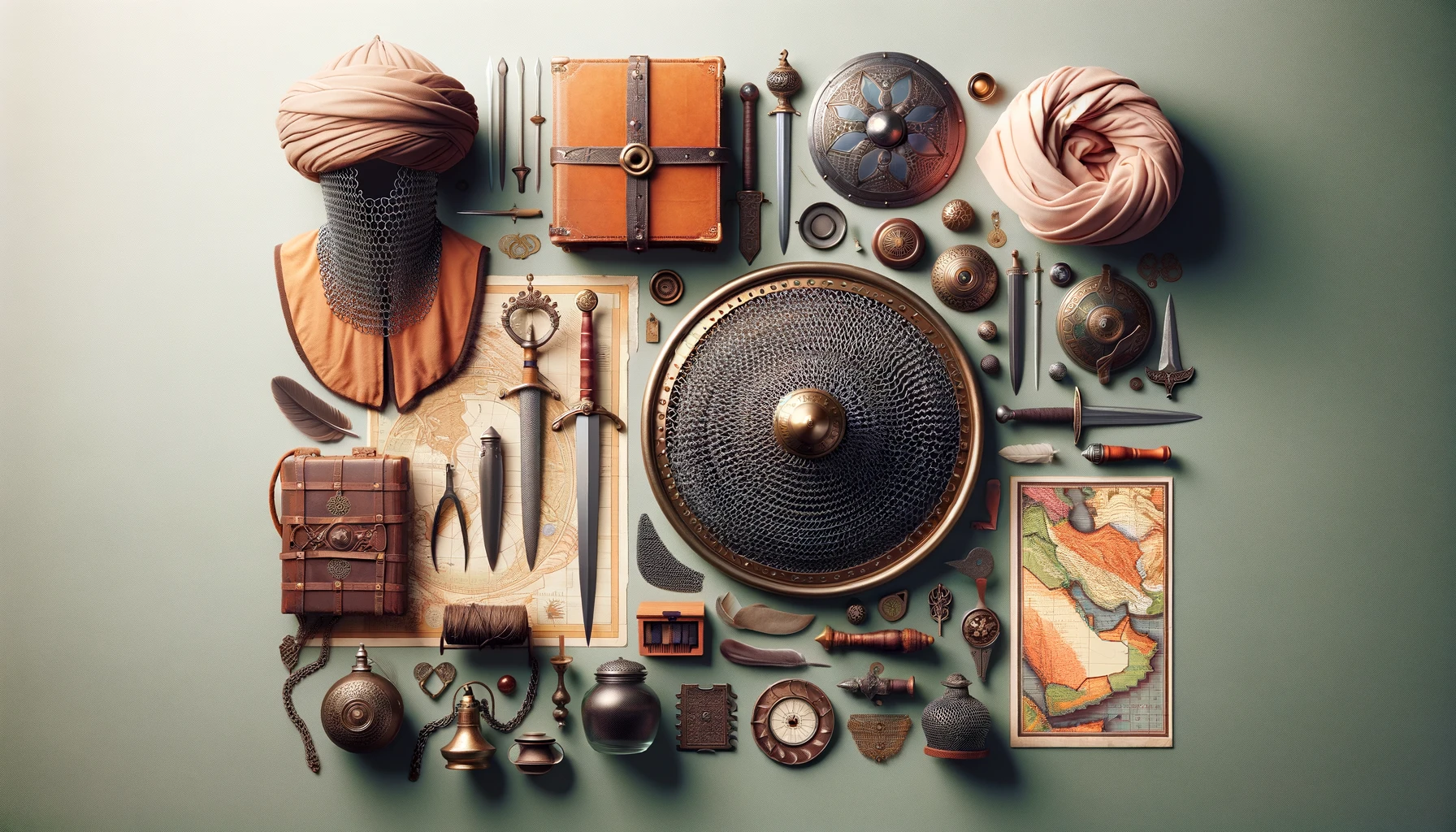 صورة مولدة بالذكاء الاصطناعي: DALL·E prompt: A knolling arrangement of various objects used by ... (نموذج DALL·E - فن مفاهيمي)