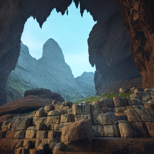 Stable Diffusion prompt: a large rock, with intricate art...