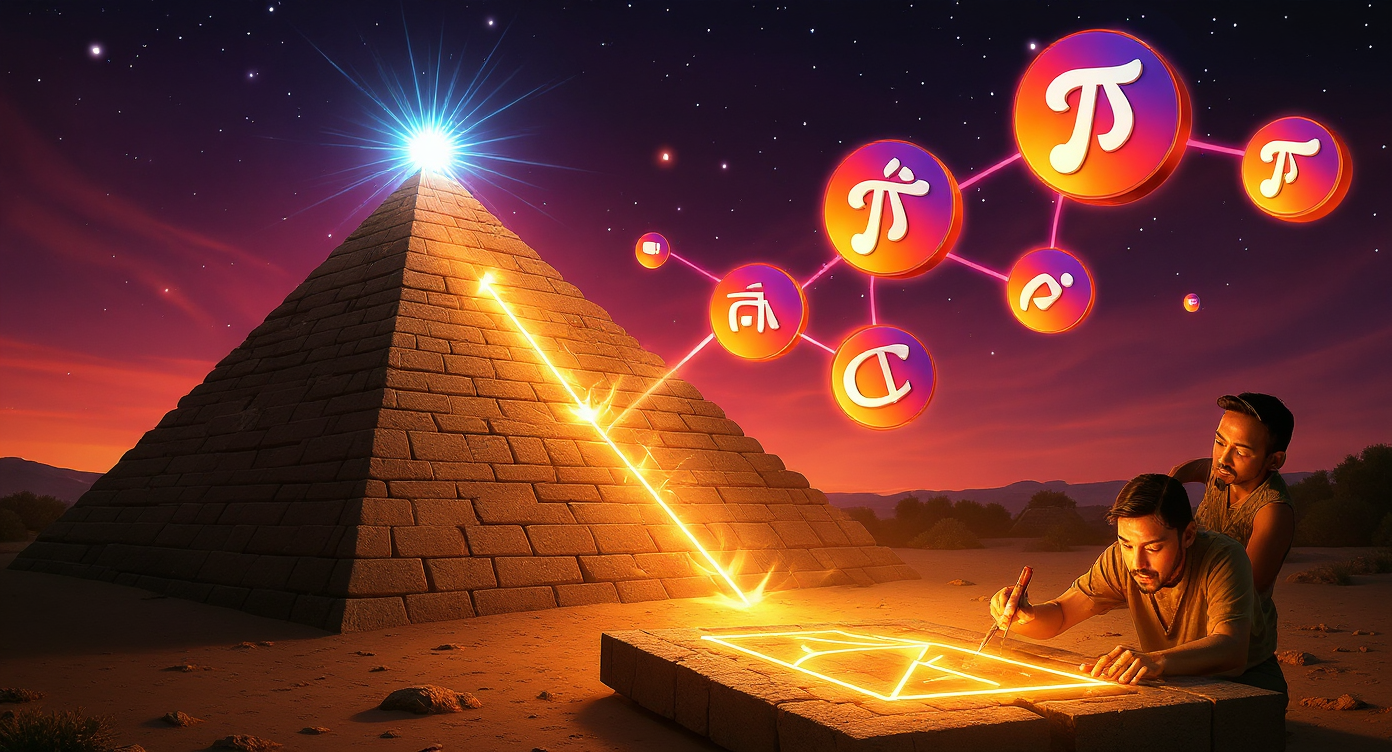 FLUX prompt: Close-up of pyramid apex aligning perfectly ...