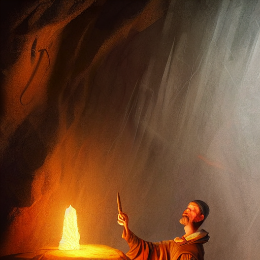 Stable Diffusion prompt: A wizard in a cave casting a lig...